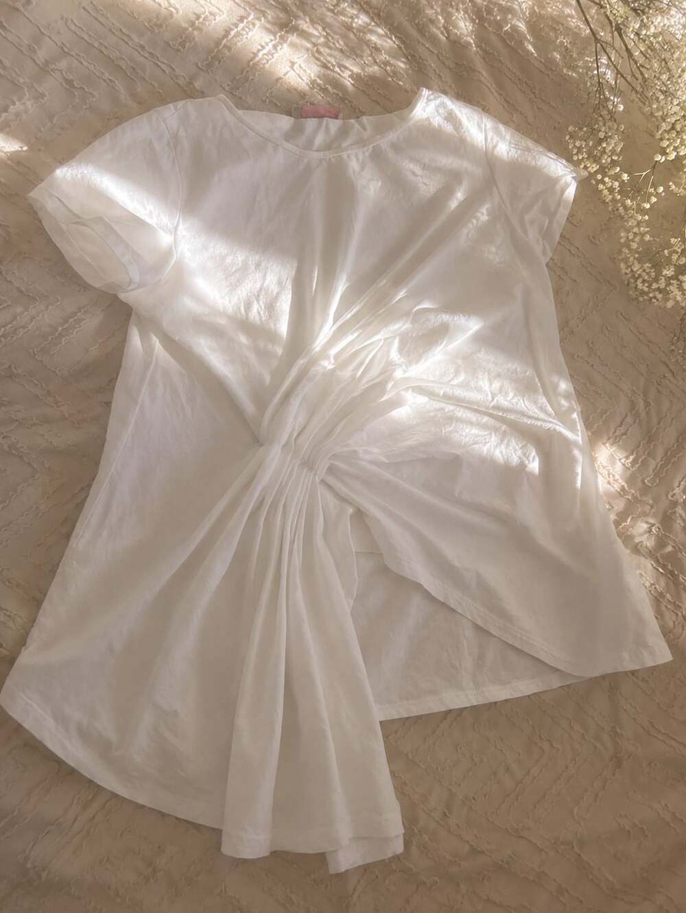 White asymmetry crunched Front T-Shirt